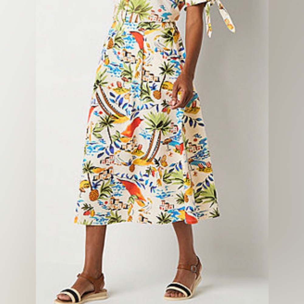 St Johns Bay Womens PXXL Tropical Print Midi Skirt